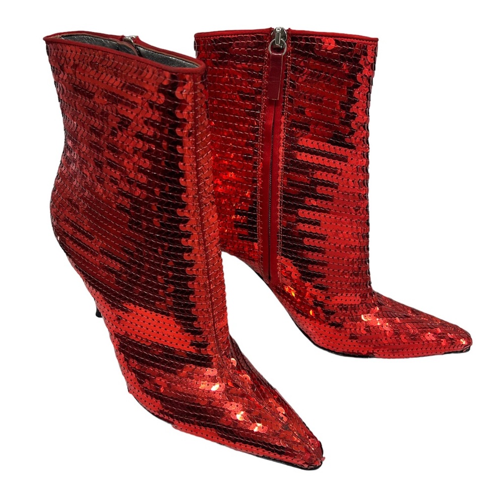 DOLCE AND GABBANA VERO CUOIO RED SEQUINED BOOTS